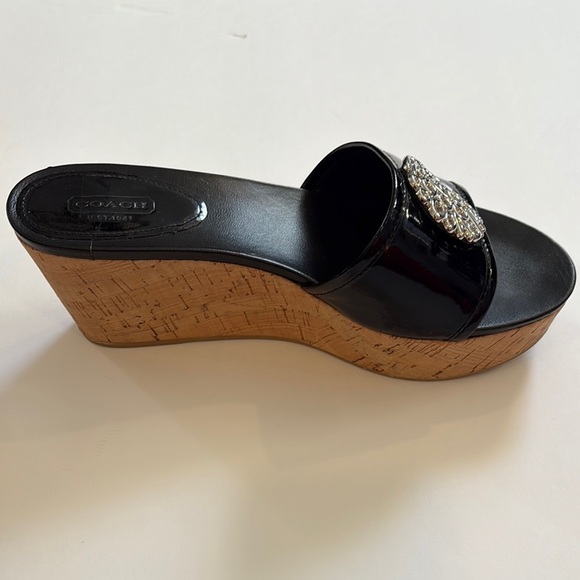 Coach Judith Patent Leather Cork Wedge Slide with Silver Accents by size 9.5 B - Picture 3 of 11
